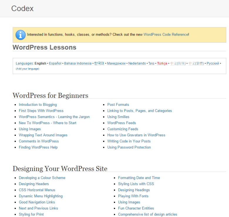 WordPress codex - WordPress Tutorials