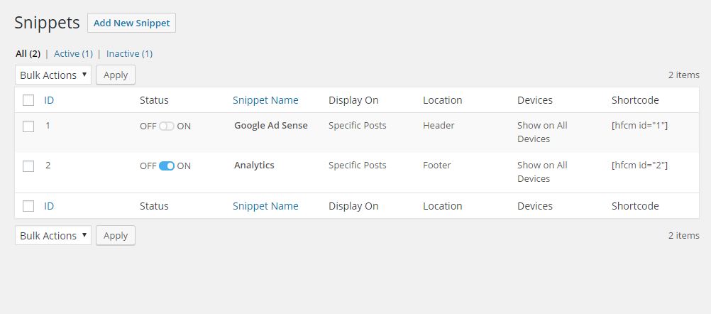 Header Footer Code Manager - Add Snippet